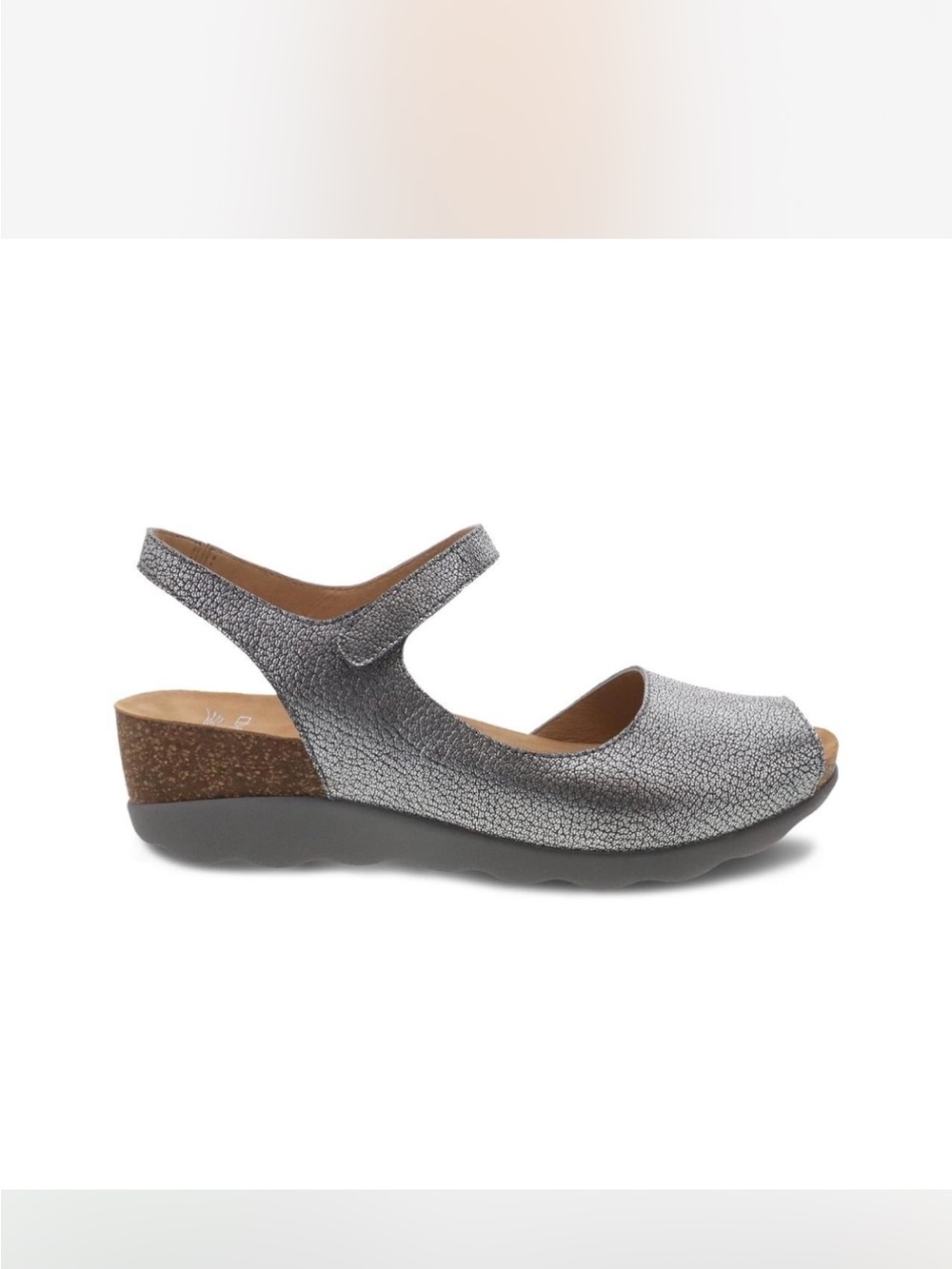 Dansko Women's Silver Sparkle Cork Wedge Slingback Sandal